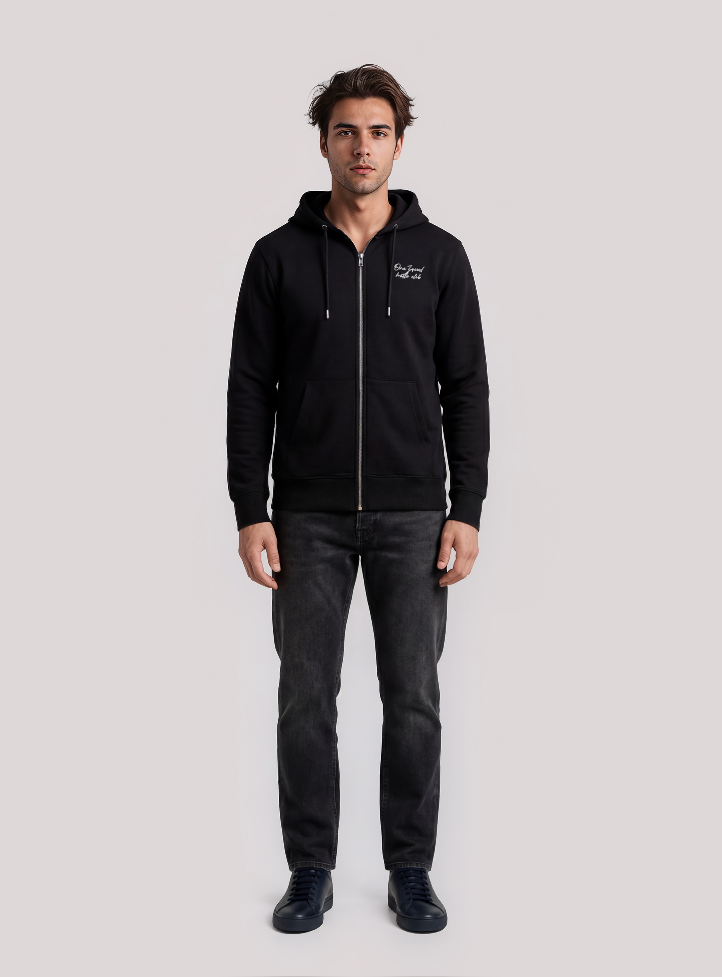 Hustle Club Zip Hoodie Black - Grey Logo